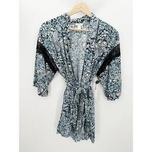 Ambrielle Blue Butterfly Printed Tie Waist Robe Women's Size X-Small XS